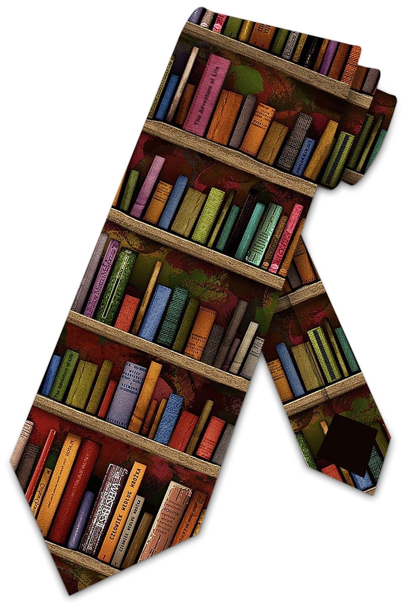 Three Rooker Book Ties Mens Literary Book Shelf Necktie - Image 1